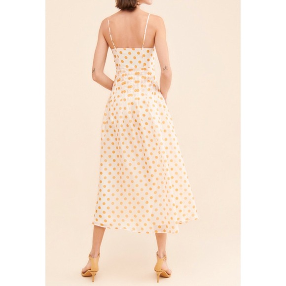 Anthropologie En Saison Ava Midi Dress Polka Dot Bustier Cream Yellow M Feminine - Picture 3 of 16
